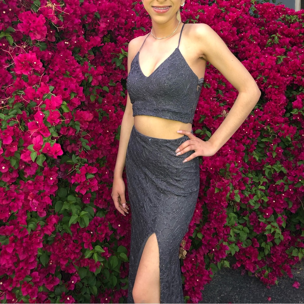 Two piece leg split dress - glittery